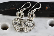 Load image into Gallery viewer, Vintage Juicy Couture Heart Crown Rhinestone Dangle Earrings
