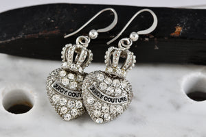 Vintage Juicy Couture Heart Crown Rhinestone Dangle Earrings