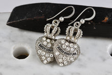 Load image into Gallery viewer, Vintage Juicy Couture Heart Crown Rhinestone Dangle Earrings
