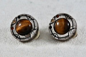 Vintage Patricia Locke Round Tiger Eye Clip-On Earrings