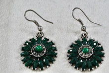 Load image into Gallery viewer, Wheel of Green Emerald Marquise Dangle Hook Costume Earrings
