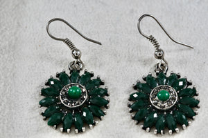 Wheel of Green Emerald Marquise Dangle Hook Costume Earrings