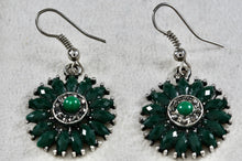 Load image into Gallery viewer, Wheel of Green Emerald Marquise Dangle Hook Costume Earrings
