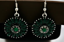 Load image into Gallery viewer, Wheel of Green Emerald Marquise Dangle Hook Costume Earrings
