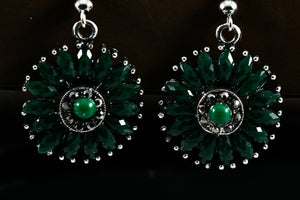 Wheel of Green Emerald Marquise Dangle Hook Costume Earrings