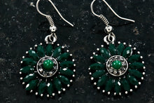 Load image into Gallery viewer, Wheel of Green Emerald Marquise Dangle Hook Costume Earrings
