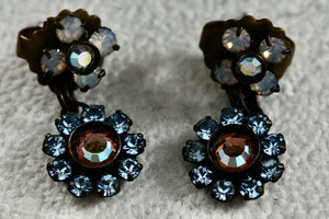 Vintage Sorelli Dangle Flower Rhinestone Earrings