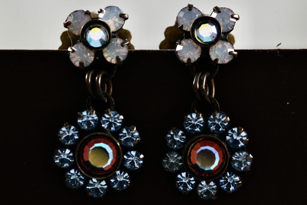 Vintage Sorelli Dangle Flower Rhinestone Earrings