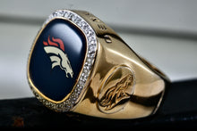 Load image into Gallery viewer, Denver Broncos Diamond Vermeil Sterling Silver Acrylic Signet Ring Size 10
