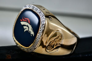 Denver Broncos Diamond Vermeil Sterling Silver Acrylic Signet Ring Size 10