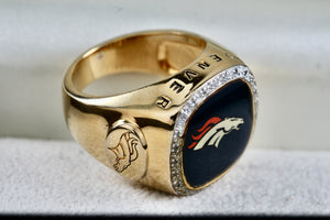 Denver Broncos Diamond Vermeil Sterling Silver Acrylic Signet Ring Size 10