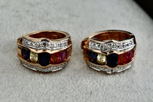 Load image into Gallery viewer, Vermeil Silver Multi CZ Gemstone Wide Chunky Hoop Earrings China
