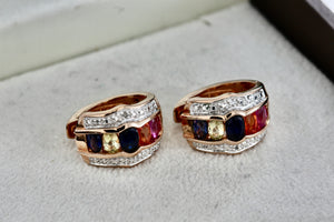 Vermeil Silver Multi CZ Gemstone Wide Chunky Hoop Earrings China