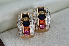 Load image into Gallery viewer, Vermeil Silver Multi CZ Gemstone Wide Chunky Hoop Earrings China
