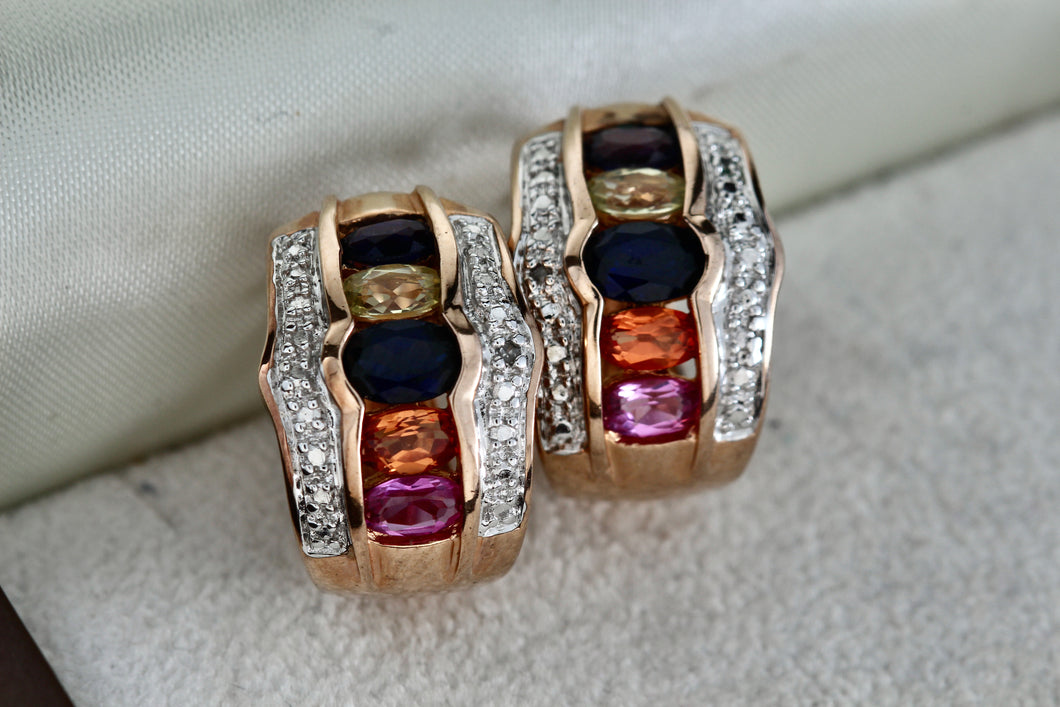 Vermeil Silver Multi CZ Gemstone Wide Chunky Hoop Earrings China
