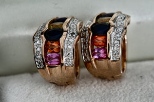 Vermeil Silver Multi CZ Gemstone Wide Chunky Hoop Earrings China