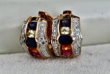 Load image into Gallery viewer, Vermeil Silver Multi CZ Gemstone Wide Chunky Hoop Earrings China
