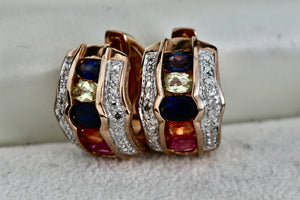 Vermeil Silver Multi CZ Gemstone Wide Chunky Hoop Earrings China