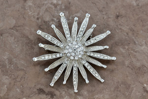 Costume Rhinestone Star Sunburst Flower 2" Brooch Pin