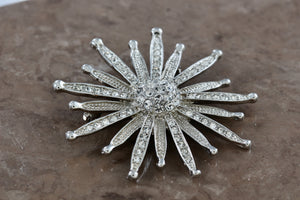 Costume Rhinestone Star Sunburst Flower 2" Brooch Pin