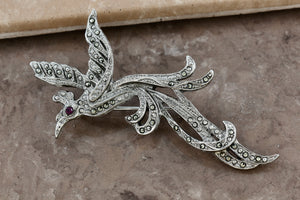 Costume Long-Tailed Bird Rhinestone 3" Brooch Pin