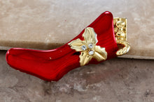 Load image into Gallery viewer, Christmas Red Stocking Rhinestone Gold Tone 2.5&quot; Brooch Pin
