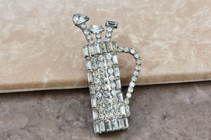 Costume Rhinestone Golf Bag & Clubs 2.25" Pin Brooch