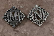 Load image into Gallery viewer, Costume Silver-Tone Letters &quot;M&quot; and &quot;N&quot; Rhinestone Monogram Brooch Pin
