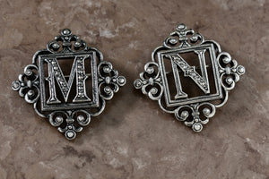 Costume Silver-Tone Letters "M" and "N" Rhinestone Monogram Brooch Pin