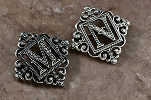 Costume Silver-Tone Letters "M" and "N" Rhinestone Monogram Brooch Pin