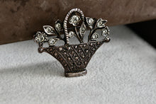 Load image into Gallery viewer, Costume Flower Basket Silver-Tone Rhinestone 1.25&quot; Brooch Pin
