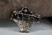 Load image into Gallery viewer, Costume Flower Basket Silver-Tone Rhinestone 1.25&quot; Brooch Pin
