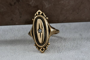 Vintage Avon Gold-Tone Elongated Oval CZ Diamond Signet Ring Size 5.5