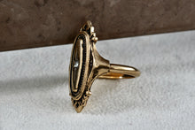 Load image into Gallery viewer, Vintage Avon Gold-Tone Elongated Oval CZ Diamond Signet Ring Size 5.5
