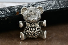 Load image into Gallery viewer, Jezlaine Sterling Silver Filigree Heart Teddy Bear Brooch Pin Vintage
