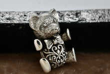 Load image into Gallery viewer, Jezlaine Sterling Silver Filigree Heart Teddy Bear Brooch Pin Vintage
