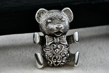 Load image into Gallery viewer, Jezlaine Sterling Silver Filigree Heart Teddy Bear Brooch Pin Vintage
