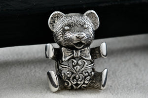 Jezlaine Sterling Silver Filigree Heart Teddy Bear Brooch Pin Vintage