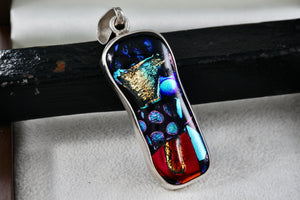 Sterling Silver Multi-Color High Quality Glass Resin Bar 2.25" Pendant