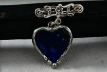 Load image into Gallery viewer, Sterling Silver Glass Blue Purple Heart Pendant Flower Brooch Pin
