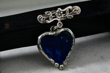 Load image into Gallery viewer, Sterling Silver Glass Blue Purple Heart Pendant Flower Brooch Pin
