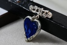 Load image into Gallery viewer, Sterling Silver Glass Blue Purple Heart Pendant Flower Brooch Pin
