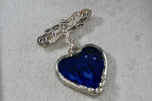 Load image into Gallery viewer, Sterling Silver Glass Blue Purple Heart Pendant Flower Brooch Pin
