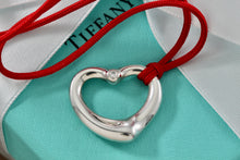 Load image into Gallery viewer, Elsa Peretti Diamond 22mm Open Heart Pendant Red Silk Cord 16&quot; Necklace

