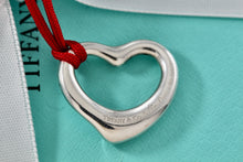 Load image into Gallery viewer, Elsa Peretti Diamond 22mm Open Heart Pendant Red Silk Cord 16&quot; Necklace

