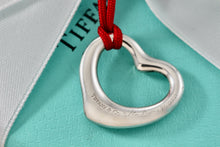 Load image into Gallery viewer, Elsa Peretti Diamond 22mm Open Heart Pendant Red Silk Cord 16&quot; Necklace
