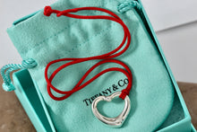 Load image into Gallery viewer, Elsa Peretti Diamond 22mm Open Heart Pendant Red Silk Cord 16&quot; Necklace
