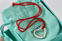 Load image into Gallery viewer, Elsa Peretti Diamond 22mm Open Heart Pendant Red Silk Cord 16&quot; Necklace
