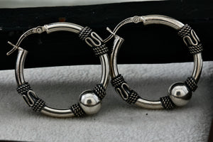 Sterling Silver Rope Wrapped Circle Hoop Bead Snap Closure Earrings