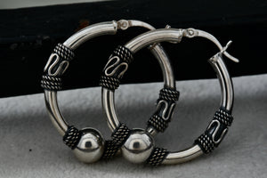 Sterling Silver Rope Wrapped Circle Hoop Bead Snap Closure Earrings